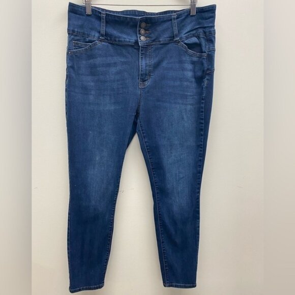 Simple Society Denim Blue Skinny Jeans Hi Rise Button Fly Size 32 - Picture 1 of 5